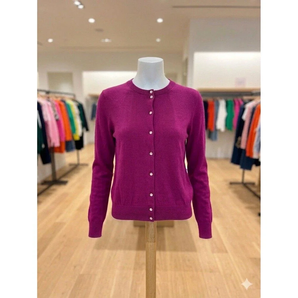 J. Crew Women's Cardigan Sweater Size L Large Purple Magenta Button Front